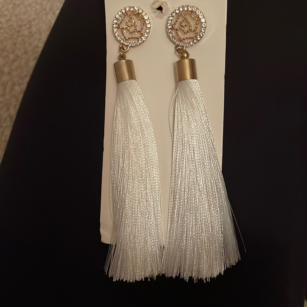 White Fringe Earrings